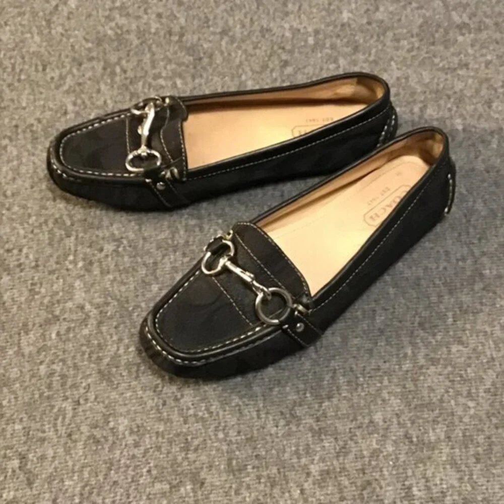 Coach Scarlet Signature Print Black‎ Leather Loafer Driving Shoes Size 7M